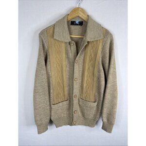 Vintage 1980s Caldwell Suede Panel Wool Knit Cardigan Sweater Men’s M Canada